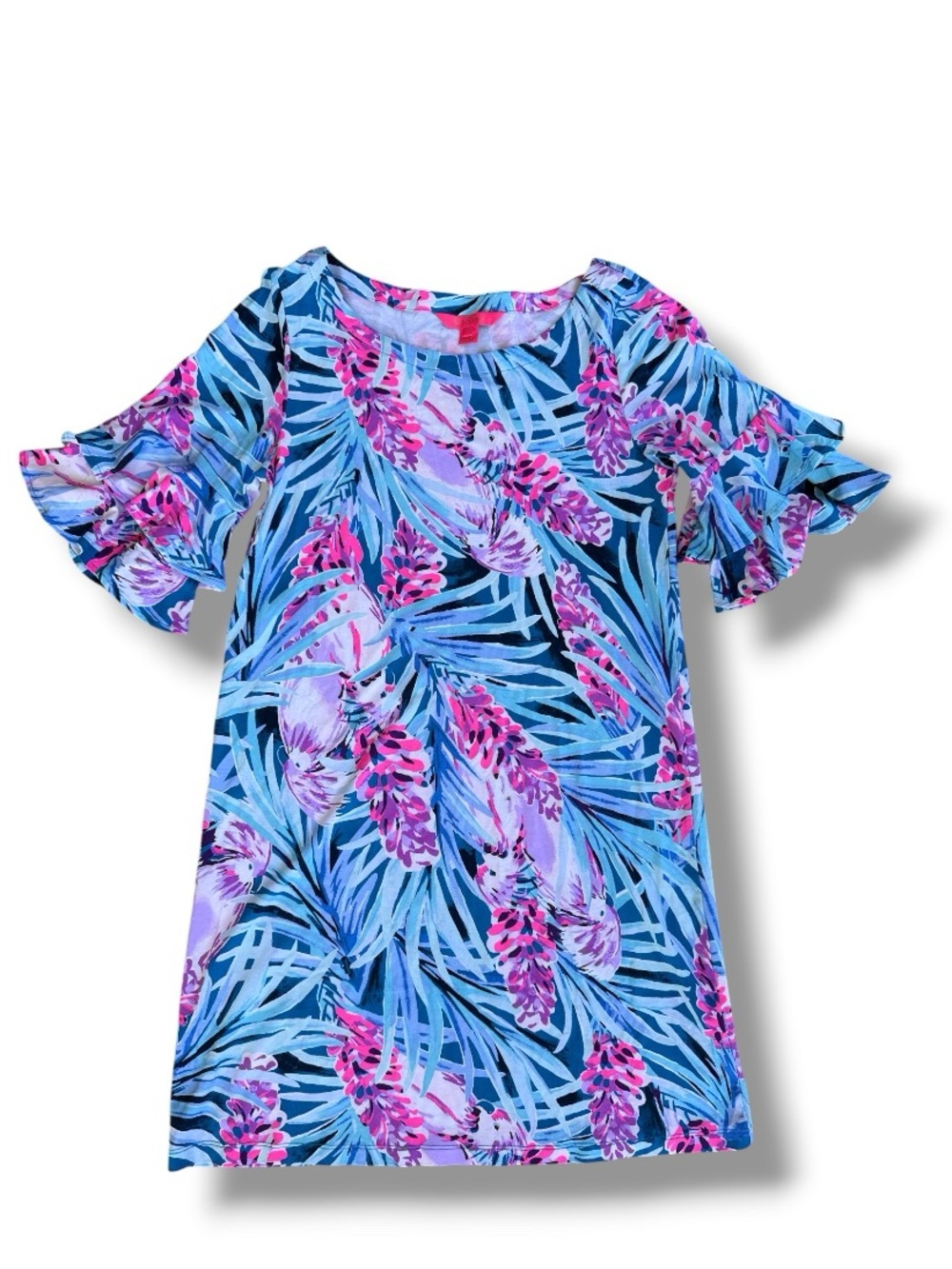 Lilly Pulitzer Lula Ruffle Sleeve Dress Mr. Peacock Blue Tweethearts Size Small - Picture 2 of 12